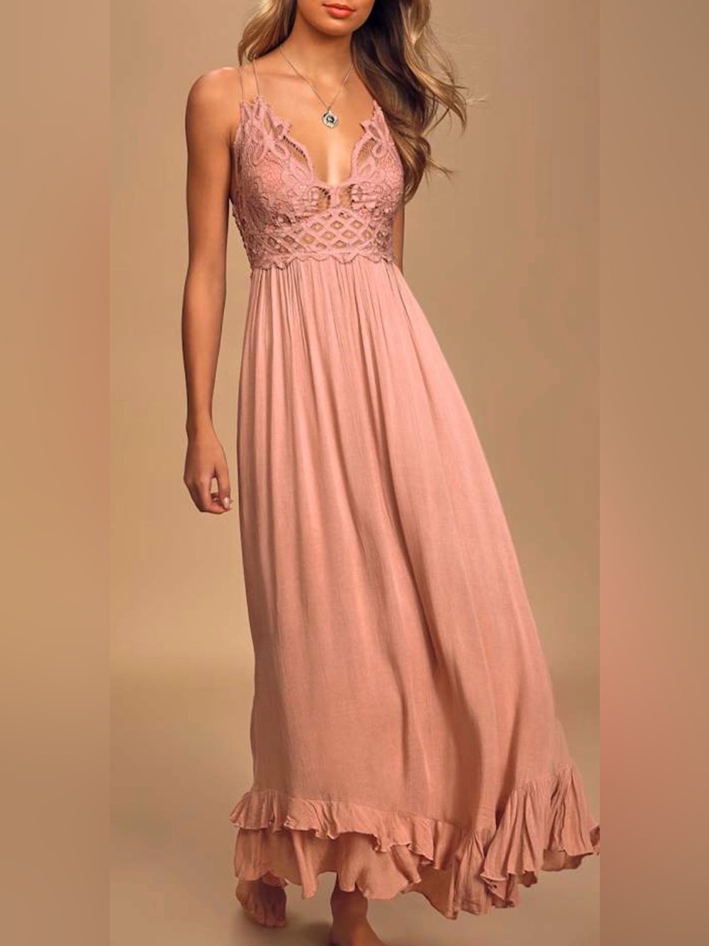 Free People Mauve Pink Adella Crochet Lace Maxi Dress - Picture 4 of 4
